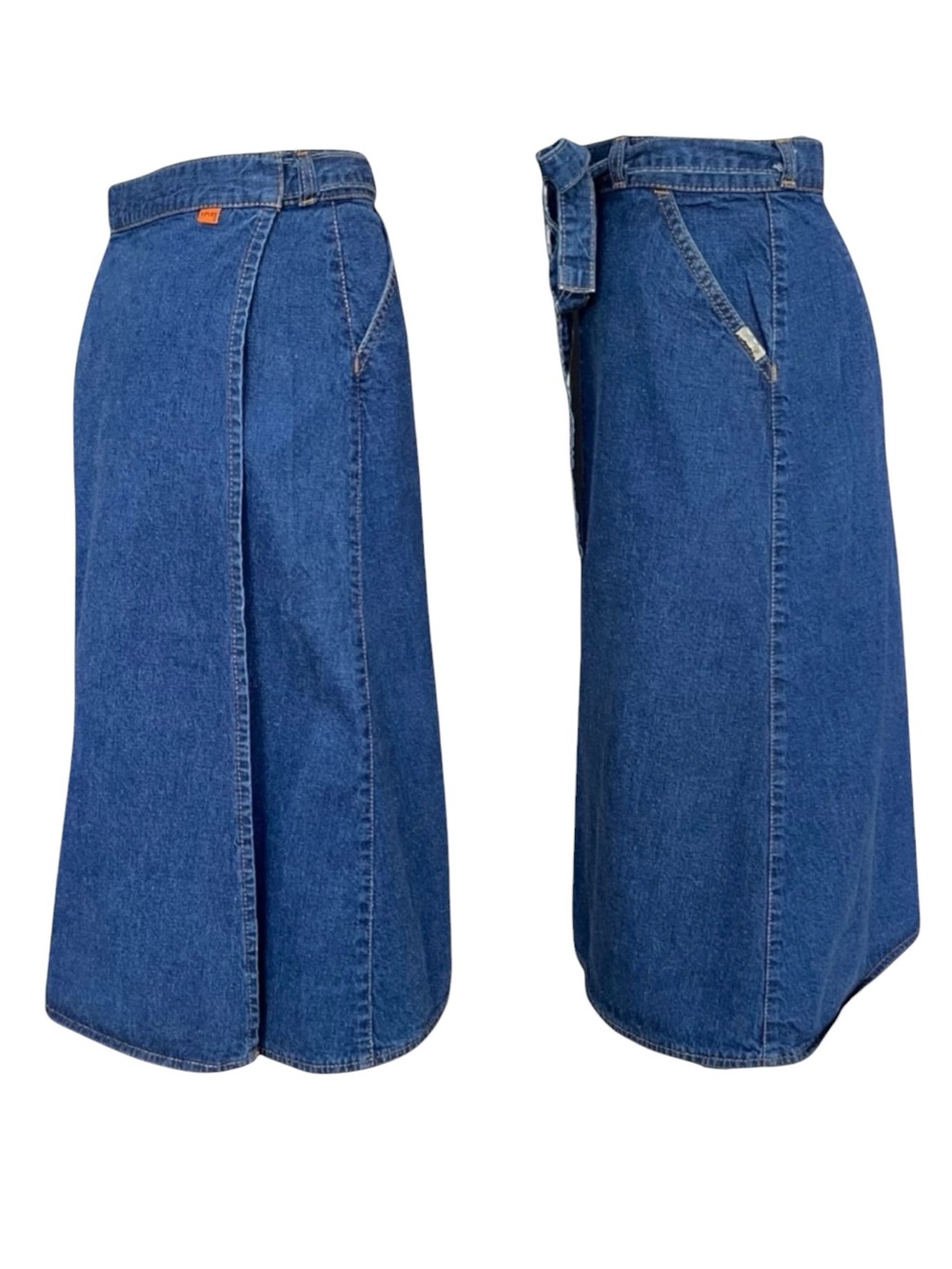 Levi’s Vintage 1970s Orange Tab Wrap A-Line Denim Midi Skirt Rare